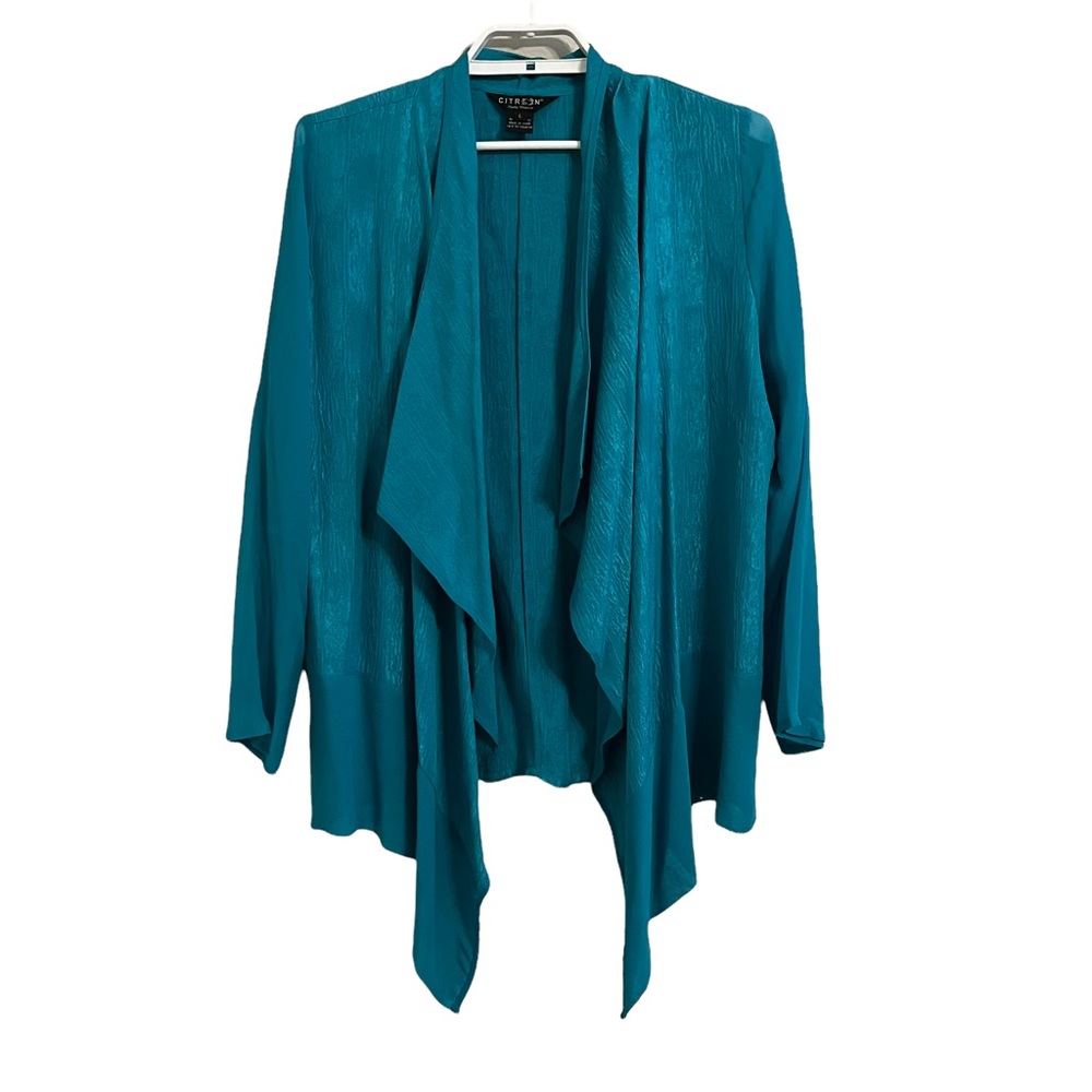 Citron Teal Women's Jacket Kimono Cardigan 100% Silk, Size L